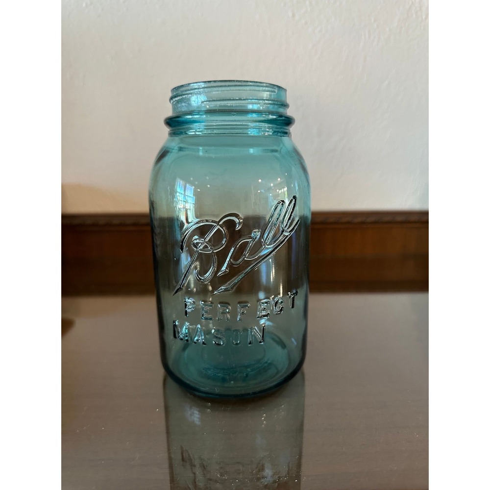 1910-1923 Antique Ball Perfect Mason‎ Blue Quart Jar #3
